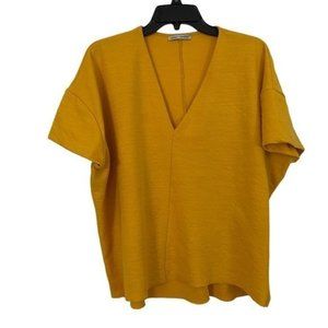 Zara Oversized Vneck Short Sleeve Top Small Mustard Gold Color